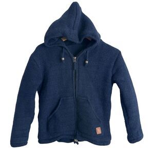 Navy Blue wool Hooded Zip-Up Jacket